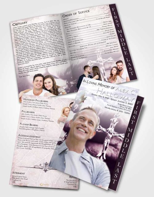 2 Page Graduated Step Fold Funeral Program Template Brochure Lavender Sunrise Rosary Life