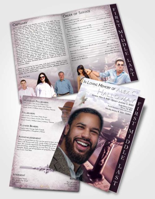 2 Page Graduated Step Fold Funeral Program Template Brochure Lavender Sunrise Rosary Trust
