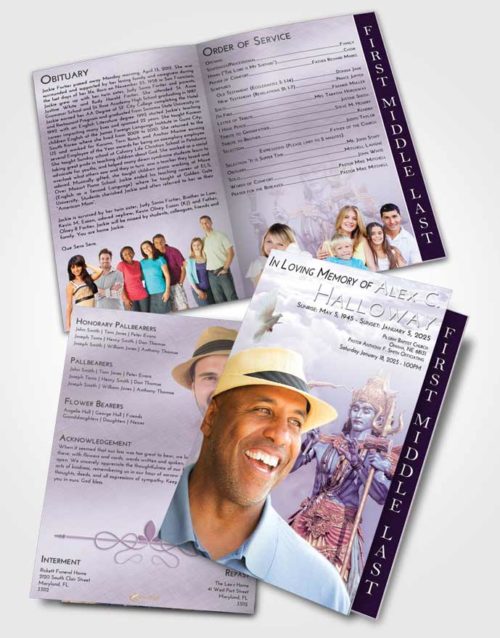 2 Page Graduated Step Fold Funeral Program Template Brochure Lavender Sunrise Shiva Desire