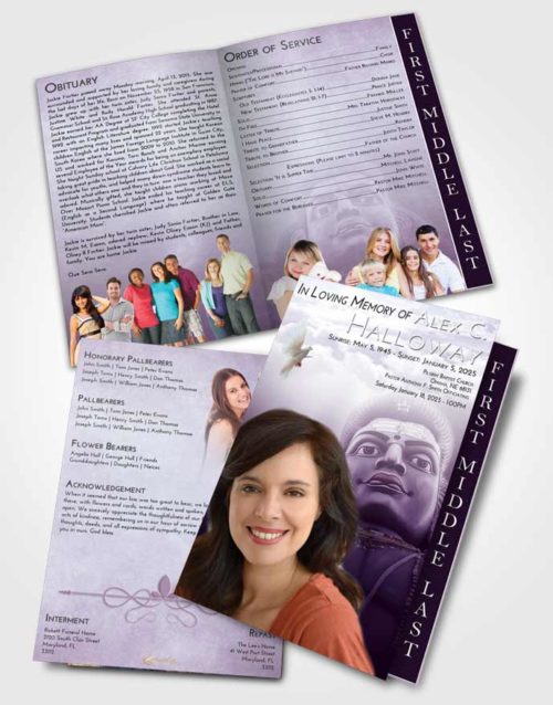 2 Page Graduated Step Fold Funeral Program Template Brochure Lavender Sunrise Shiva Surprise