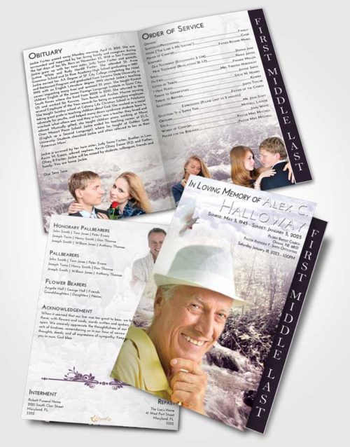 2 Page Graduated Step Fold Funeral Program Template Brochure Lavender Sunrise Silver Stream