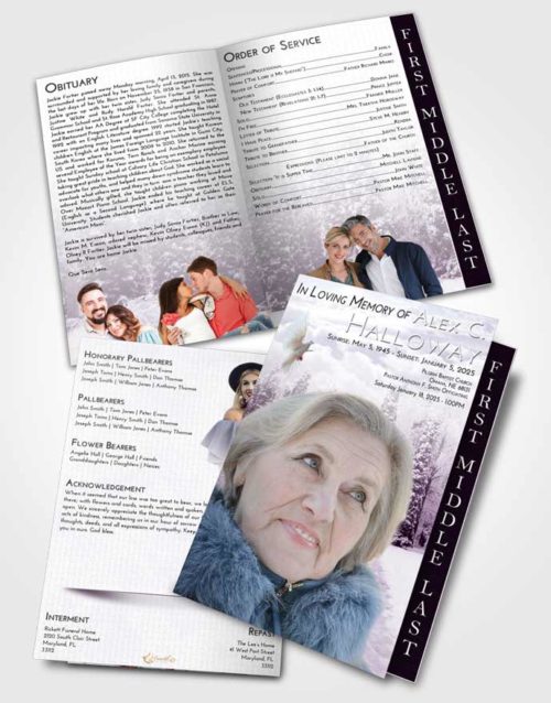2 Page Graduated Step Fold Funeral Program Template Brochure Lavender Sunrise Snow Garden