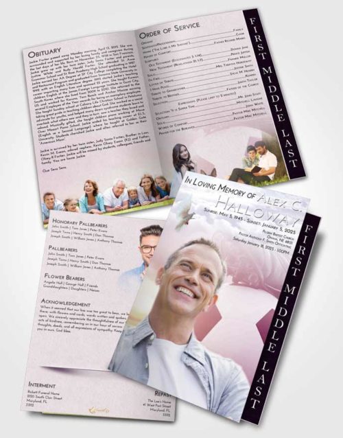 2 Page Graduated Step Fold Funeral Program Template Brochure Lavender Sunrise Soccer Cleats