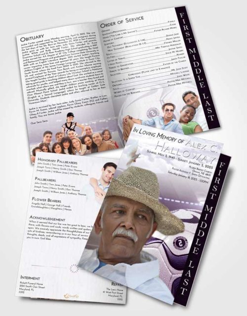 2 Page Graduated Step Fold Funeral Program Template Brochure Lavender Sunrise Soccer Life