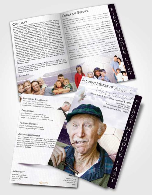 2 Page Graduated Step Fold Funeral Program Template Brochure Lavender Sunrise Soccer Love
