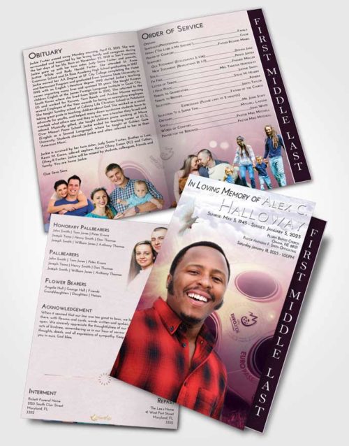 2 Page Graduated Step Fold Funeral Program Template Brochure Lavender Sunrise Soccer Miracle