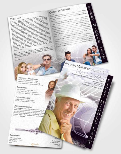 2 Page Graduated Step Fold Funeral Program Template Brochure Lavender Sunrise Soccer Pride