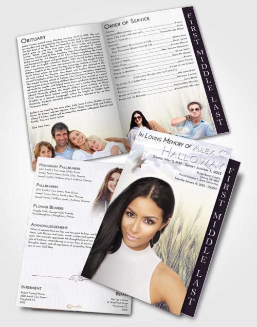 2 Page Graduated Step Fold Funeral Program Template Brochure Lavender Sunrise Soft Wheat