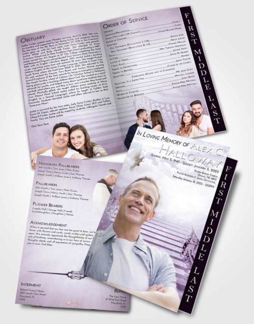2 Page Graduated Step Fold Funeral Program Template Brochure Lavender Sunrise Stairway to Freedom