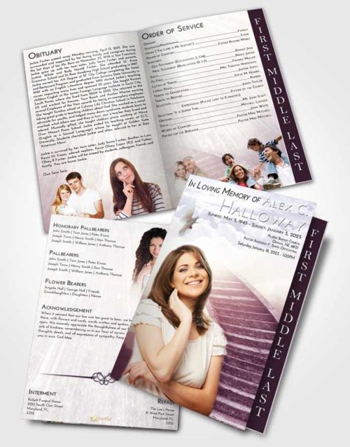 2 Page Graduated Step Fold Funeral Program Template Brochure Lavender Sunrise Stairway to Magnificence