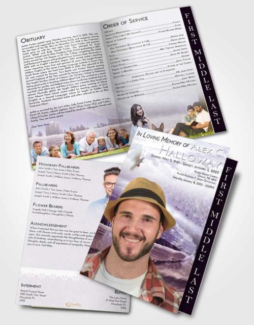 2 Page Graduated Step Fold Funeral Program Template Brochure Lavender Sunrise Summer Waves