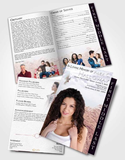 2 Page Graduated Step Fold Funeral Program Template Brochure Lavender Sunrise Summer Wheat