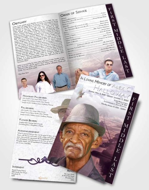 2 Page Graduated Step Fold Funeral Program Template Brochure Lavender Sunrise Tropical Beach