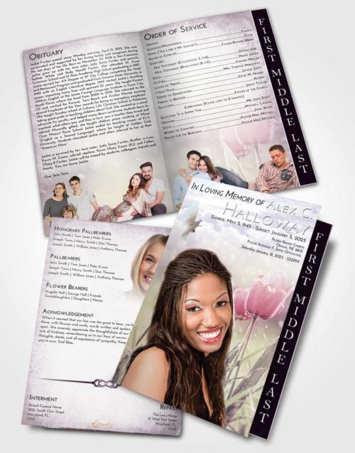 2 Page Graduated Step Fold Funeral Program Template Brochure Lavender Sunrise Tulip Whisper