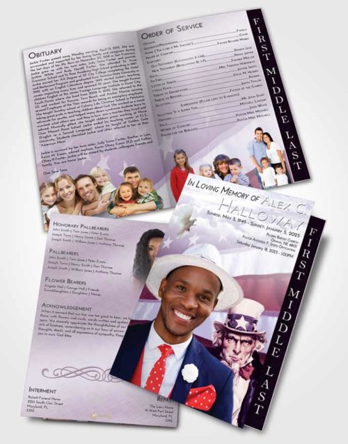 2 Page Graduated Step Fold Funeral Program Template Brochure Lavender Sunrise Uncle Sam