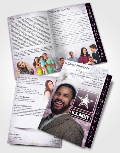 2 Page Graduated Step Fold Funeral Program Template Brochure Lavender Sunrise United States Army