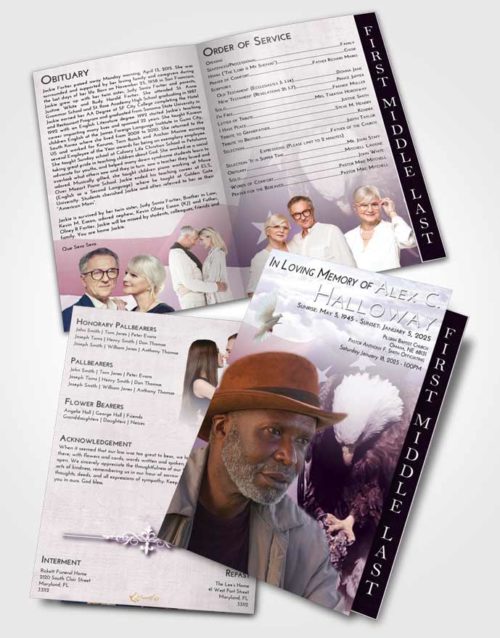 2 Page Graduated Step Fold Funeral Program Template Brochure Lavender Sunrise Veterans Journey