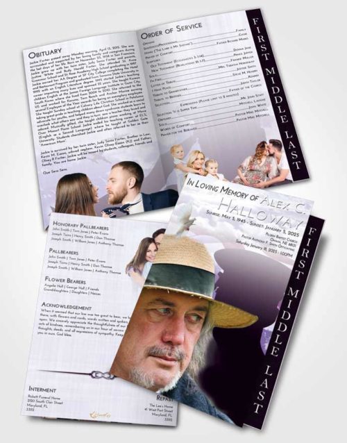 2 Page Graduated Step Fold Funeral Program Template Brochure Lavender Sunrise Veterans Sacrifice