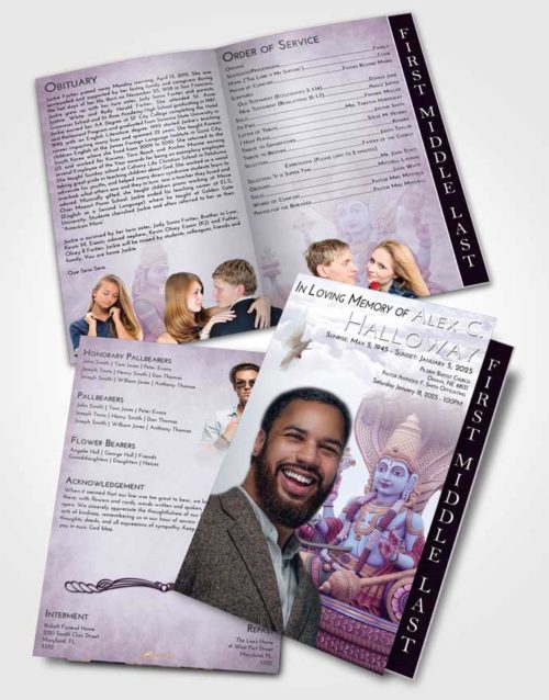 2 Page Graduated Step Fold Funeral Program Template Brochure Lavender Sunrise Vishnu Desire