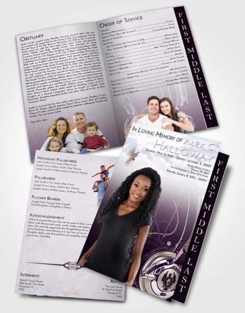 2 Page Graduated Step Fold Funeral Program Template Brochure Lavender Sunrise Vivace