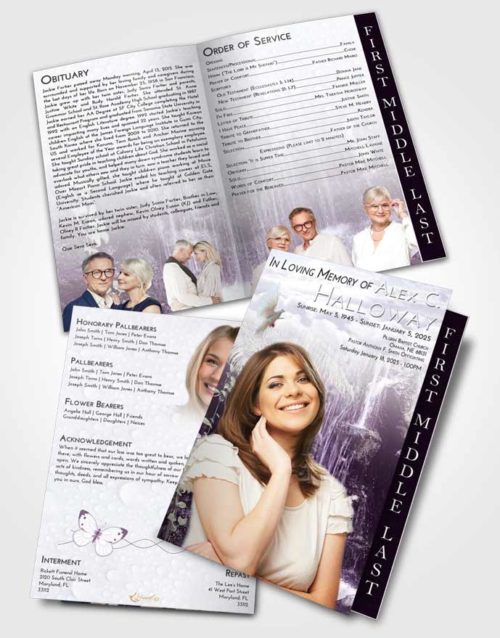 2 Page Graduated Step Fold Funeral Program Template Brochure Lavender Sunrise Waterfall Breeze