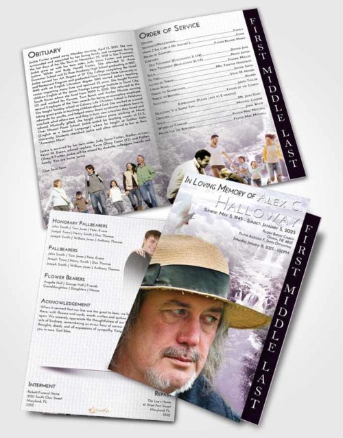 2 Page Graduated Step Fold Funeral Program Template Brochure Lavender Sunrise Waterfall Liberty
