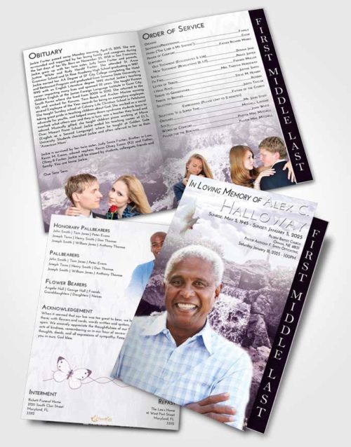2 Page Graduated Step Fold Funeral Program Template Brochure Lavender Sunrise Waterfall Masterpiece