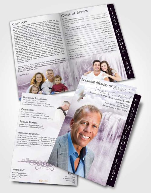 2 Page Graduated Step Fold Funeral Program Template Brochure Lavender Sunrise Waterfall Tranquility