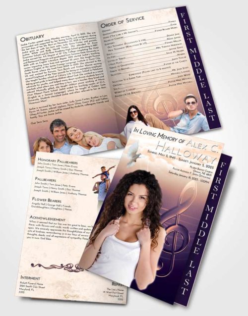 2 Page Graduated Step Fold Funeral Program Template Brochure Lavender Sunset Allegro