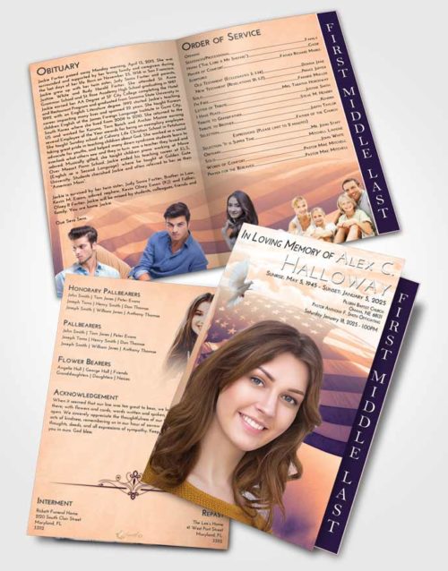 2 Page Graduated Step Fold Funeral Program Template Brochure Lavender Sunset American Honor