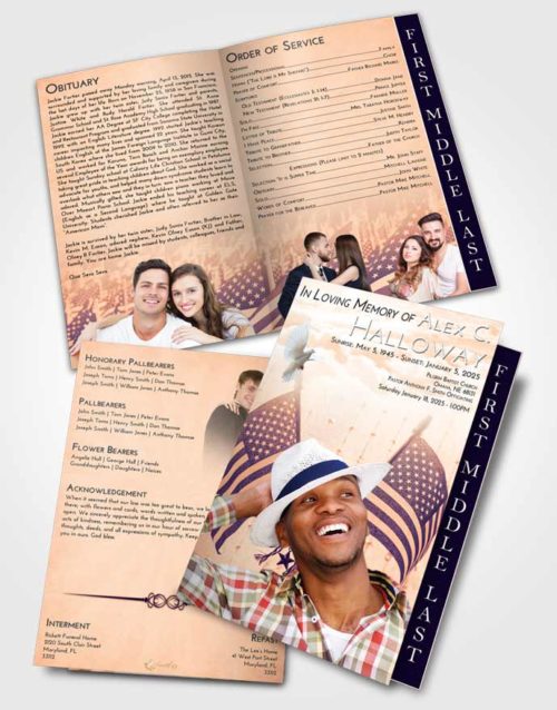 2 Page Graduated Step Fold Funeral Program Template Brochure Lavender Sunset American Justice