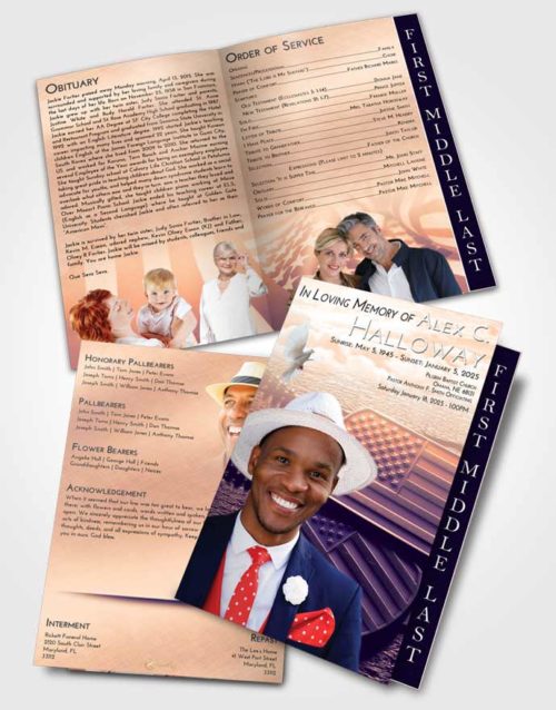 2 Page Graduated Step Fold Funeral Program Template Brochure Lavender Sunset American Memory