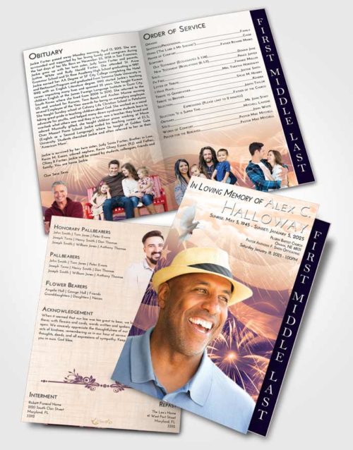 2 Page Graduated Step Fold Funeral Program Template Brochure Lavender Sunset American Patriot