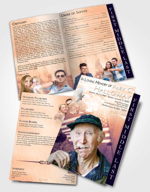 2 Page Graduated Step Fold Funeral Program Template Brochure Lavender Sunset American Smile