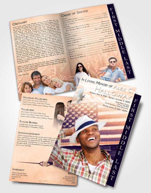 2 Page Graduated Step Fold Funeral Program Template Brochure Lavender Sunset Army Days
