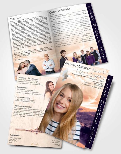 2 Page Graduated Step Fold Funeral Program Template Brochure Lavender Sunset Astonishing Moon