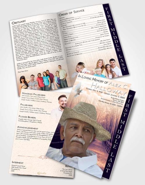2 Page Graduated Step Fold Funeral Program Template Brochure Lavender Sunset Bamboo Forest