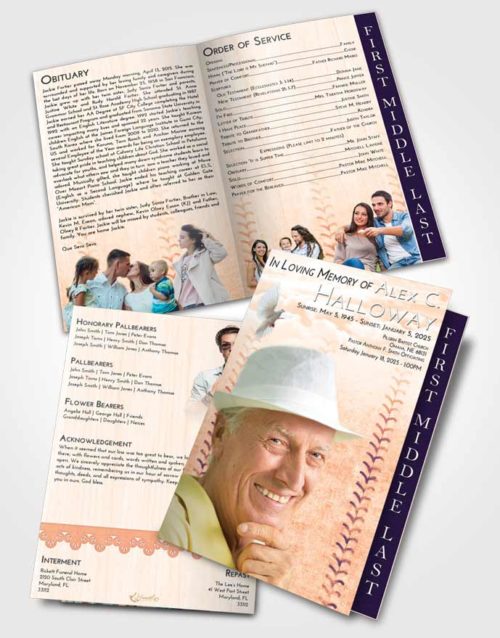 2 Page Graduated Step Fold Funeral Program Template Brochure Lavender Sunset Baseball Honor