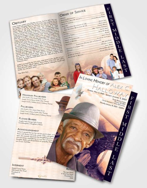 2 Page Graduated Step Fold Funeral Program Template Brochure Lavender Sunset Baseball Peace