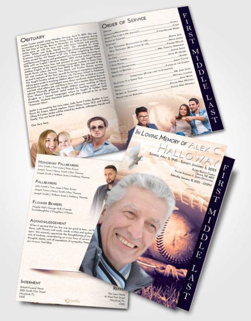 2 Page Graduated Step Fold Funeral Program Template Brochure Lavender Sunset Baseball Tranquility