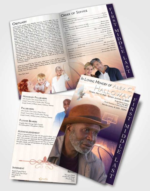 2 Page Graduated Step Fold Funeral Program Template Brochure Lavender Sunset Basketball Dreams