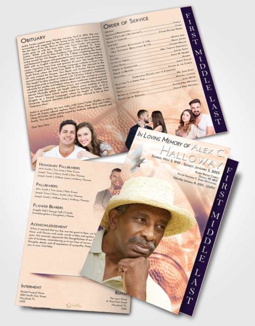2 Page Graduated Step Fold Funeral Program Template Brochure Lavender Sunset Basketball Fame