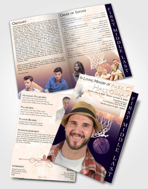 2 Page Graduated Step Fold Funeral Program Template Brochure Lavender Sunset Basketball Journey