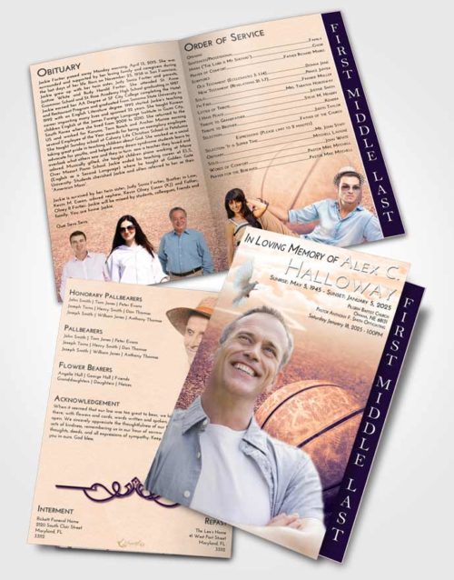 2 Page Graduated Step Fold Funeral Program Template Brochure Lavender Sunset Basketball Love