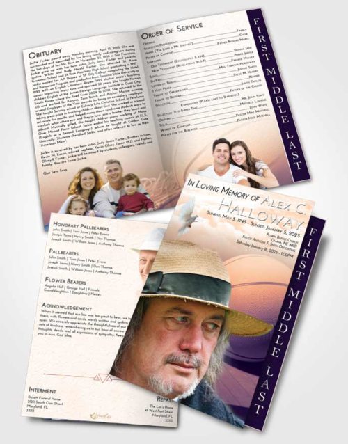 2 Page Graduated Step Fold Funeral Program Template Brochure Lavender Sunset Basketball Peace