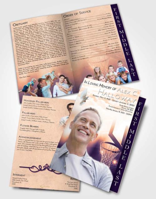 2 Page Graduated Step Fold Funeral Program Template Brochure Lavender Sunset Basketball Pride