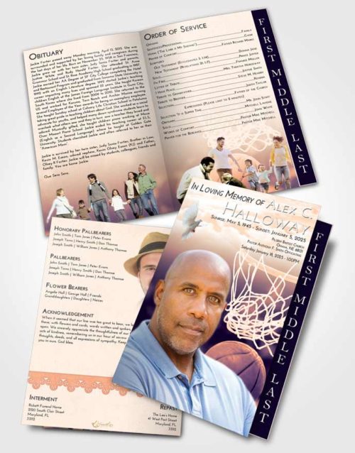2 Page Graduated Step Fold Funeral Program Template Brochure Lavender Sunset Basketball Swish
