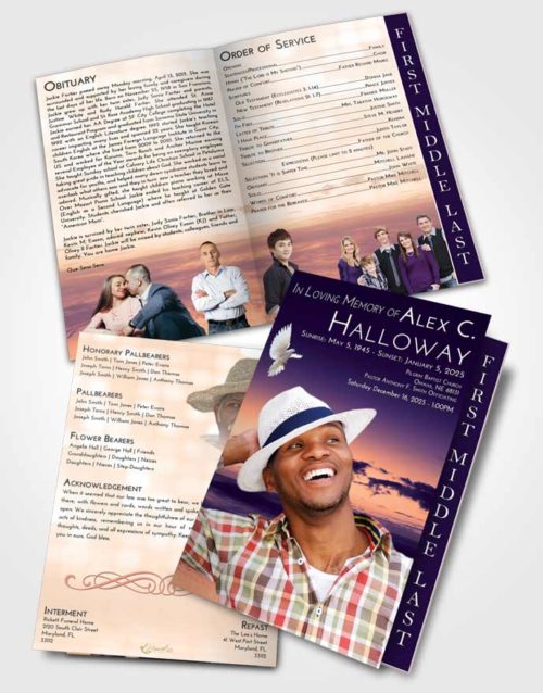 2 Page Graduated Step Fold Funeral Program Template Brochure Lavender Sunset Beautiful Sunset