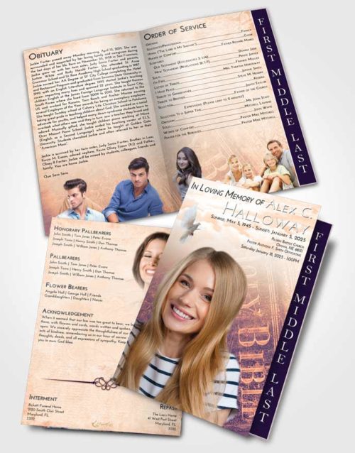 2 Page Graduated Step Fold Funeral Program Template Brochure Lavender Sunset Bible Grace