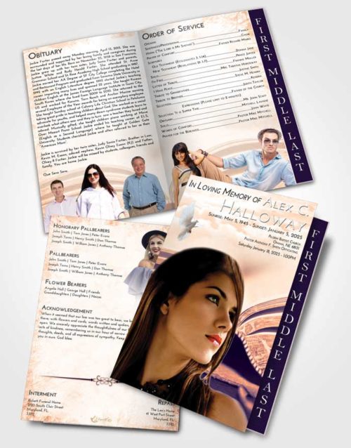 2 Page Graduated Step Fold Funeral Program Template Brochure Lavender Sunset Bible Love